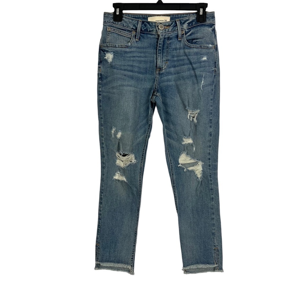 MAURICES Women’s Blue Jeans Sz 26 (2) Distressed/Ripped Raw Hems Stretch Pocket